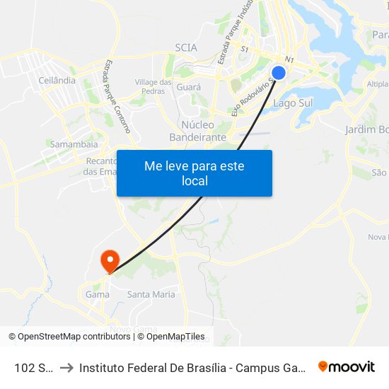 102 Sul to Instituto Federal De Brasília - Campus Gama map