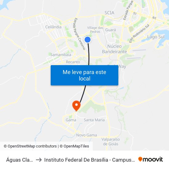 Águas Claras to Instituto Federal De Brasília - Campus Gama map