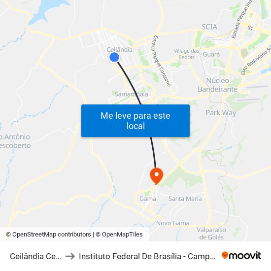 Ceilândia Centro to Instituto Federal De Brasília - Campus Gama map