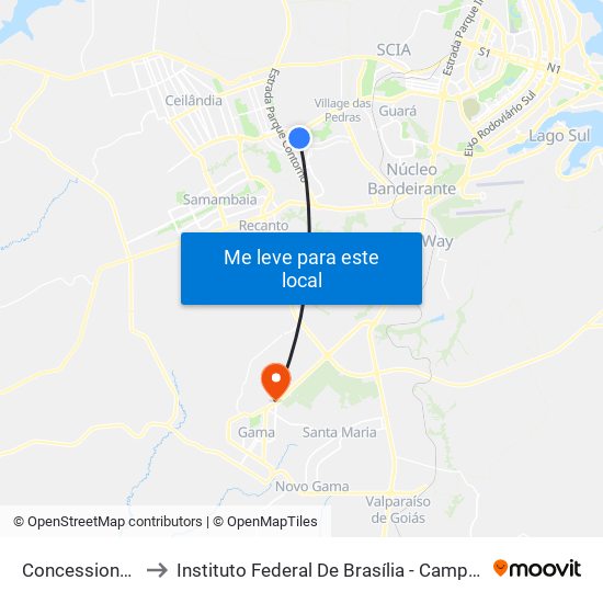 Concessionárias to Instituto Federal De Brasília - Campus Gama map