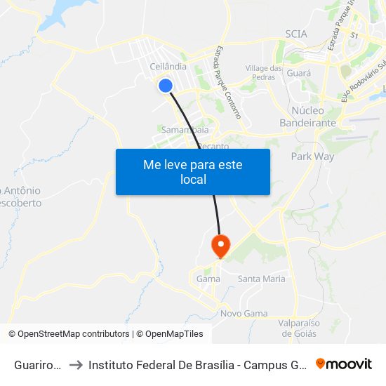 Guariroba to Instituto Federal De Brasília - Campus Gama map