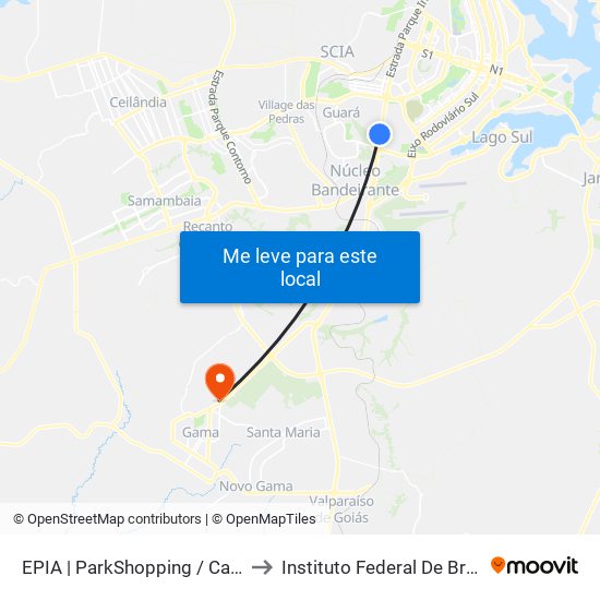 Epia Sul | Parkshopping (Linhas Do Entorno) to Instituto Federal De Brasília - Campus Gama map
