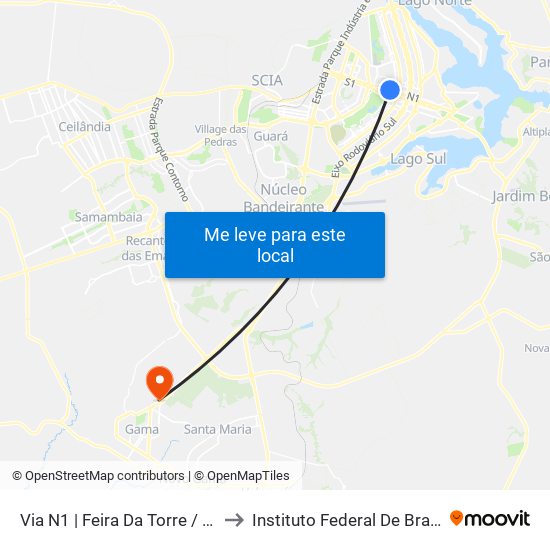 Via N1 | Feira Da Torre / Eixo Ibero-Americano to Instituto Federal De Brasília - Campus Gama map