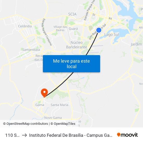 110 Sul to Instituto Federal De Brasília - Campus Gama map