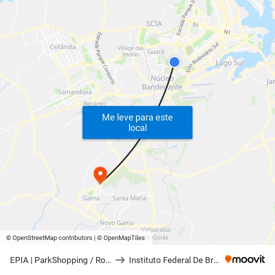 Epia Sul | Parkshopping / Rod. Interestadual / Assaí to Instituto Federal De Brasília - Campus Gama map