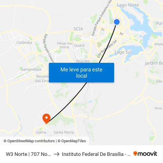 W3 Norte | 707 Norte (Ceub) to Instituto Federal De Brasília - Campus Gama map