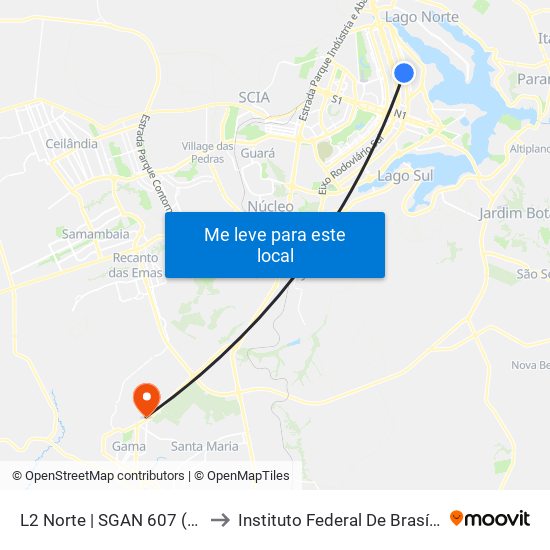 L2 Norte | Sgan 607 (Brasília Medical Center / Cean) to Instituto Federal De Brasília - Campus Gama map