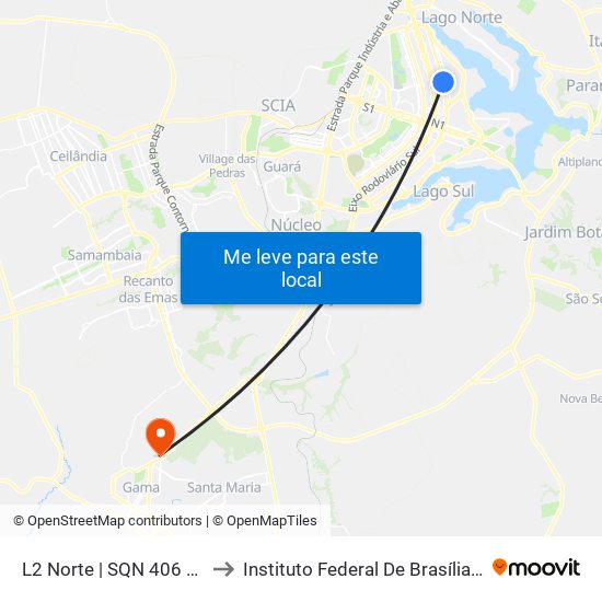 L2 Norte | Sqn 406 (Unb / Odonto Hub) to Instituto Federal De Brasília - Campus Gama map