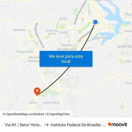 Via N1 | Setor Hoteleiro Norte to Instituto Federal De Brasília - Campus Gama map