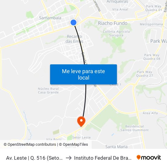 Av. Leste | Q. 516 (Setor De Mansões Q. 5) to Instituto Federal De Brasília - Campus Gama map