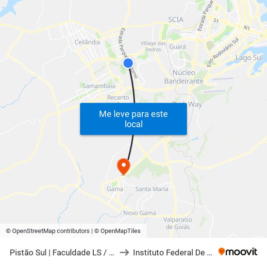 Pistão Sul | Faculdade Ls / Taguatinga Shopping / Cobasi to Instituto Federal De Brasília - Campus Gama map