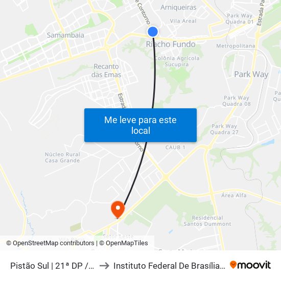 Pistão Sul | Qs 9 (21ª Dp / Café Do Sítio) to Instituto Federal De Brasília - Campus Gama map