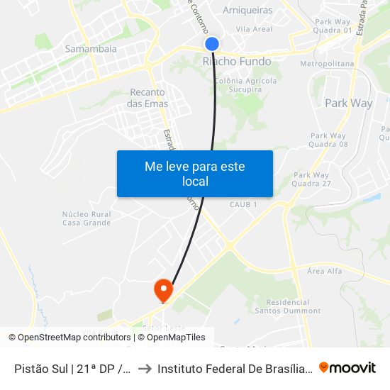 Pistão Sul | 21ª DP / Café do Sítio to Instituto Federal De Brasília - Campus Gama map