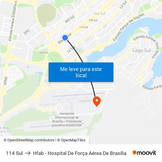 114 Sul to Hfab - Hospital De Força Aérea De Brasília map
