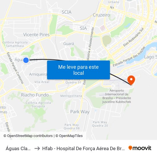 Águas Claras to Hfab - Hospital De Força Aérea De Brasília map