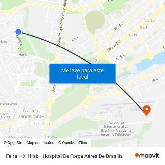 Feira to Hfab - Hospital De Força Aérea De Brasília map