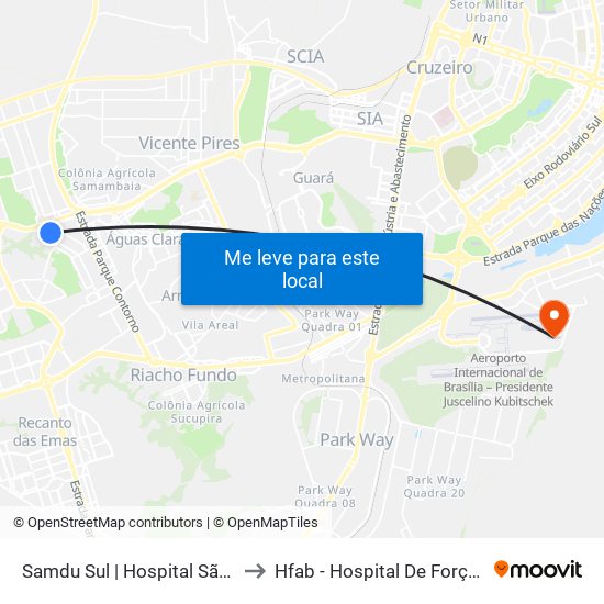 Samdu Sul | Hospital São Vicente De Paulo to Hfab - Hospital De Força Aérea De Brasília map