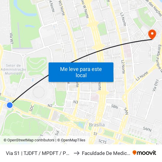 Via S1 | TJDFT / MPDFT / Palácio do Buriti to Faculdade De Medicina Da UnB map
