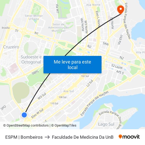 ESPM | Bombeiros to Faculdade De Medicina Da UnB map