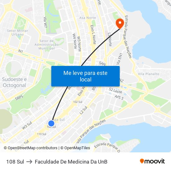 108 Sul to Faculdade De Medicina Da UnB map