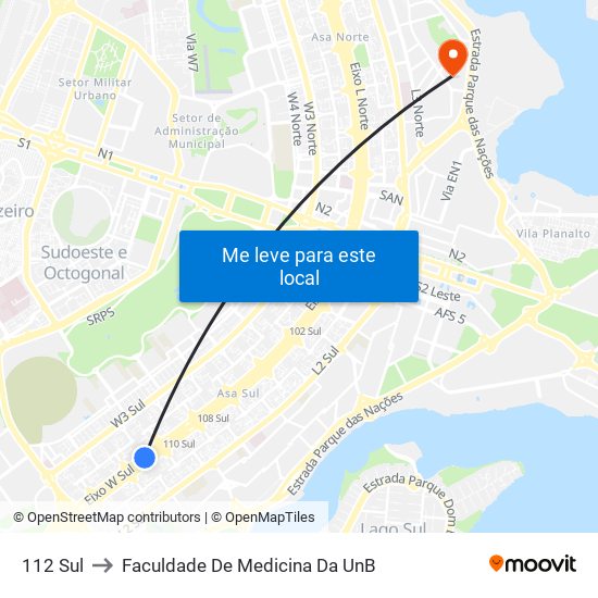 112 Sul to Faculdade De Medicina Da UnB map