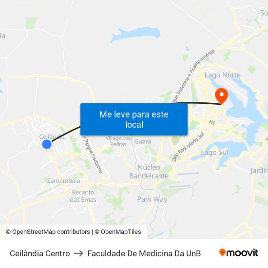 Ceilândia Centro to Faculdade De Medicina Da UnB map