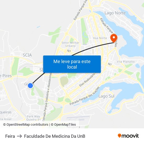 Feira to Faculdade De Medicina Da UnB map