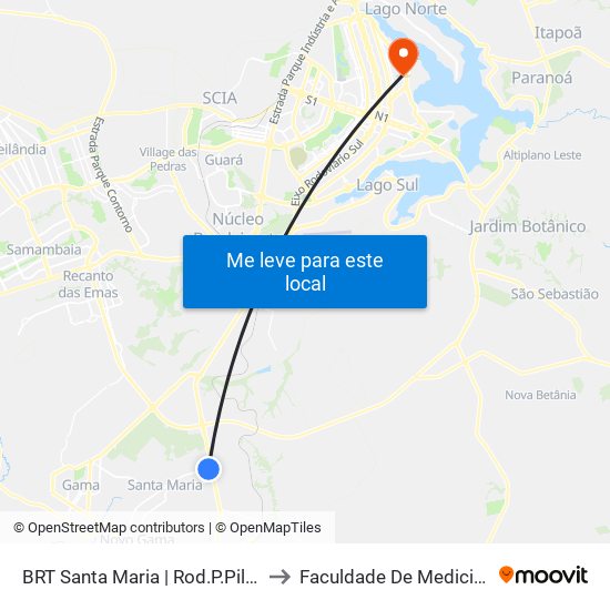 BRT Santa Maria | Rod.P.Piloto / W3 Sul to Faculdade De Medicina Da UnB map