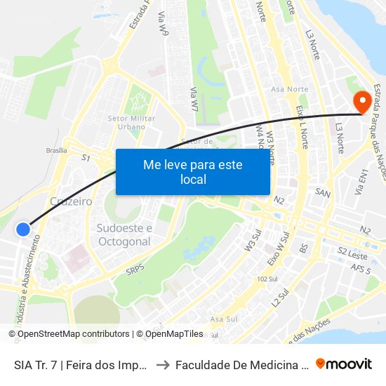 Sia | Feira Dos Importados to Faculdade De Medicina Da UnB map