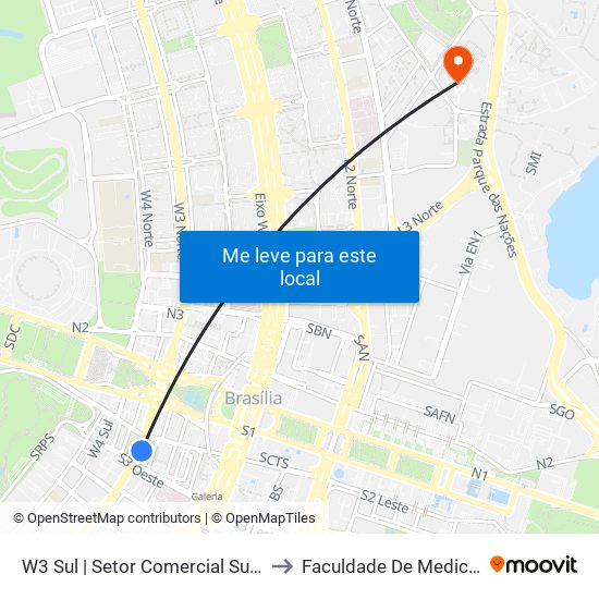 W3 Sul | Setor Comercial Sul / Pátio Brasil to Faculdade De Medicina Da UnB map