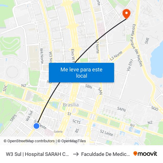 W3 Sul | Hospital SARAH Centro / SRTVS to Faculdade De Medicina Da UnB map