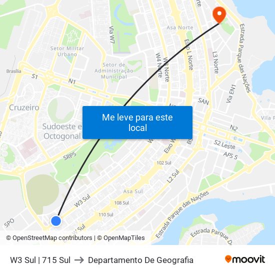 W3 Sul | 715 Sul to Departamento De Geografia map