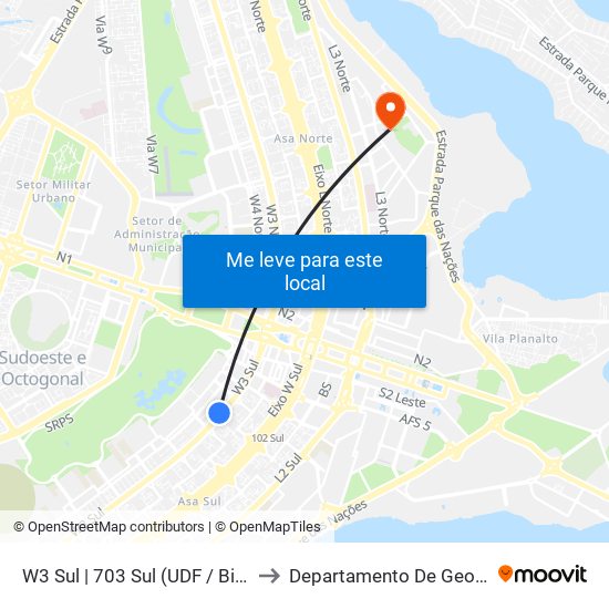 W3 Sul | 703 Sul (Udf / Big Box) to Departamento De Geografia map