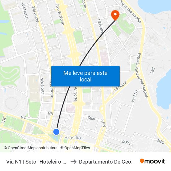 Via N1 | Setor Hoteleiro Norte to Departamento De Geografia map