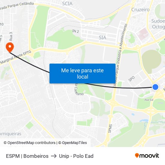 ESPM | Bombeiros to Unip - Polo Ead map