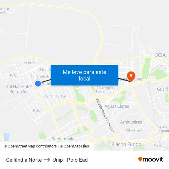 Ceilândia Norte to Unip - Polo Ead map