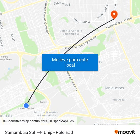 Samambaia Sul to Unip - Polo Ead map