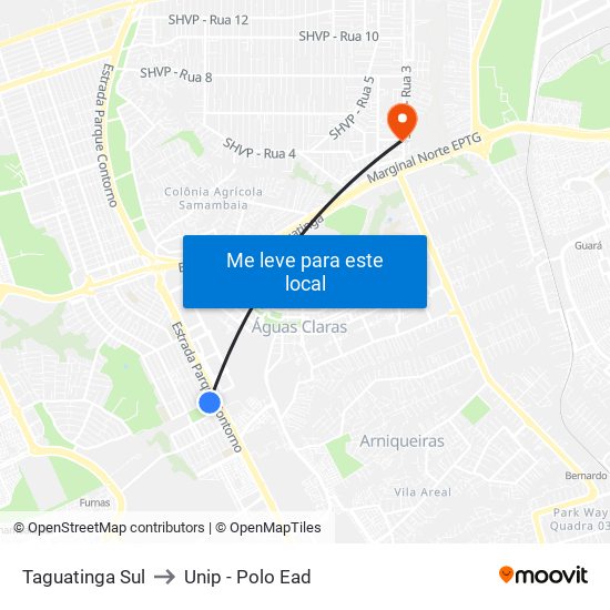 Taguatinga Sul to Unip - Polo Ead map