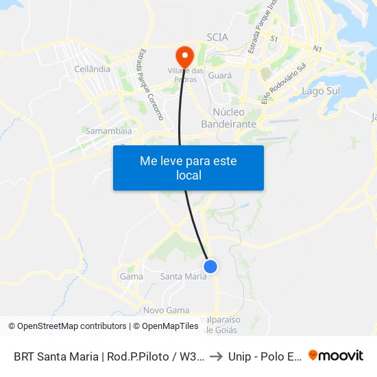 BRT Santa Maria | Rod.P.Piloto / W3 Sul to Unip - Polo Ead map