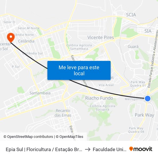 EPIA | Floricultura / Estação BRT Park Way to Faculdade Unisaber map