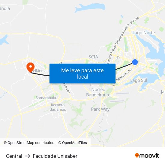Central to Faculdade Unisaber map