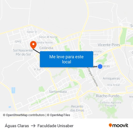 Águas Claras to Faculdade Unisaber map