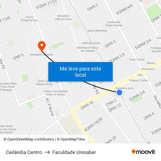 Ceilândia Centro to Faculdade Unisaber map