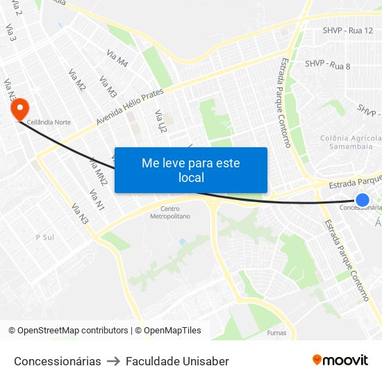 Concessionárias to Faculdade Unisaber map