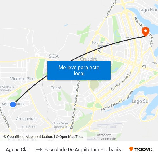 Águas Claras to Faculdade De Arquitetura E Urbanismo map