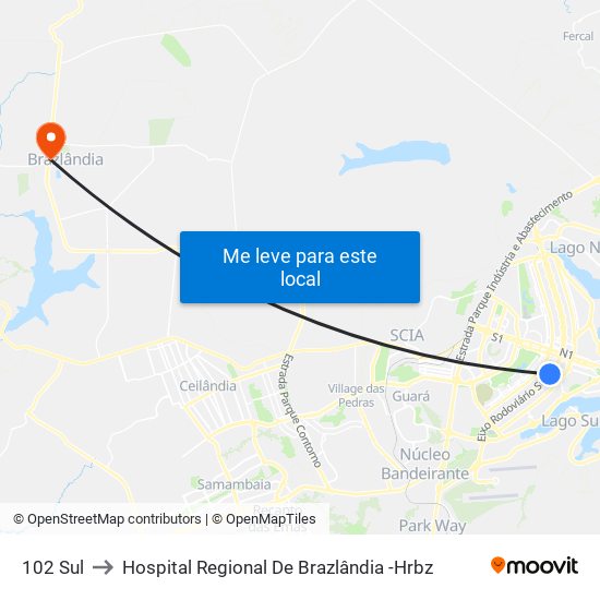 102 Sul to Hospital Regional De Brazlândia -Hrbz map