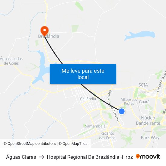 Águas Claras to Hospital Regional De Brazlândia -Hrbz map