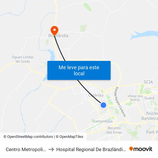 Centro Metropolitano to Hospital Regional De Brazlândia -Hrbz map