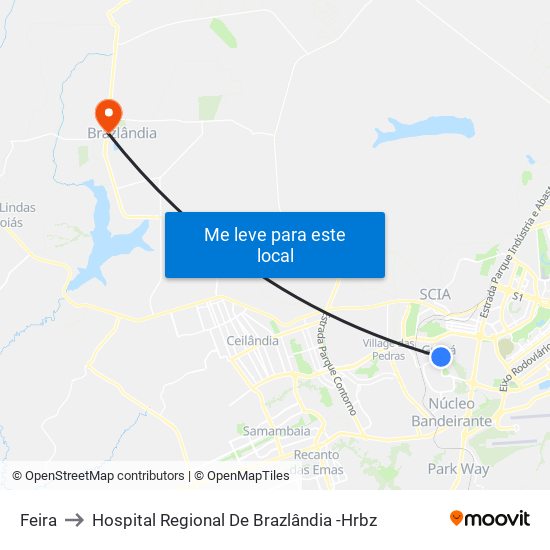 Feira to Hospital Regional De Brazlândia -Hrbz map