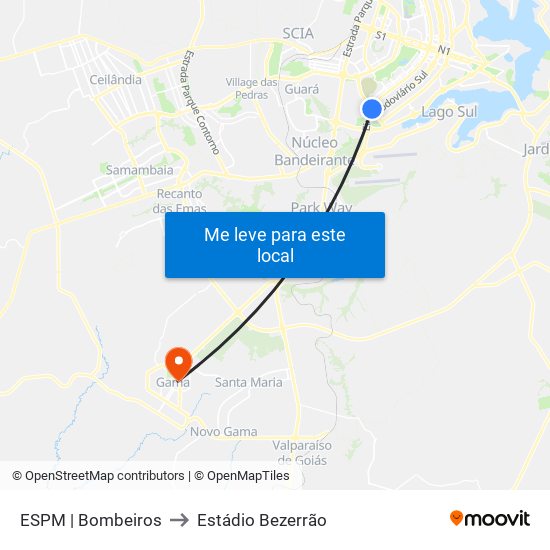 ESPM | Bombeiros to Estádio Bezerrão map